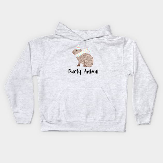 Party Animal Birthday Capybara Black Text Kids Hoodie by julieerindesigns